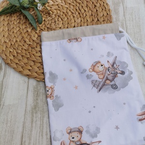 Ovis tisztasági zsák - barna repülős maci- beige UNISEX - játék & sport - ovis felszerelés - tisztasági csomag - Meska.hu