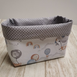 Textil asztali tároló babaszobába - Elefánt, róka, koala lufival szürke - Meska.hu