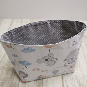 Textil asztali tároló babaszobába - Elefánt, róka, koala lufival szürke - otthon & életmód - tárolás & rendszerezés - tárolókosár - Meska.hu