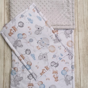 Bélelt baba takaró + párna szett Elefánt, róka, koala lufival Bézs miky-vel - UNISEX - Meska.hu