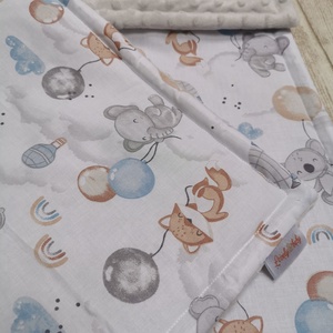 Bélelt baba takaró + párna szett Elefánt, róka, koala lufival Bézs miky-vel - UNISEX - baba - mama - baba ágynemű - szett kiságyba - Meska.hu