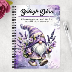 Személyre szabható - Kalandor Levendulás manó mintás A5-ös füzet - otthon & életmód - papír, írószer - jegyzetfüzet & napló - Meska.hu