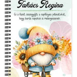 Személyre szabható - Kerékpáros napraforgós manó mintás A6-os füzet, Otthon & Életmód, Papír, írószer, Jegyzetfüzet & Napló, , MESKA