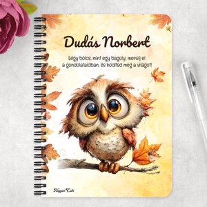 Személyre szabható - Cuki őszi bagoly fiú mintás A6-os füzet - otthon & életmód - papír, írószer - jegyzetfüzet & napló - Meska.hu