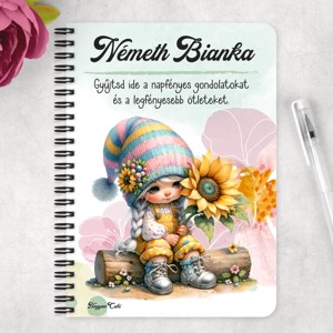 Személyre szabható - A legcukibb napraforgós manó lány mintás A6-os füzet - otthon & életmód - papír, írószer - jegyzetfüzet & napló - Meska.hu