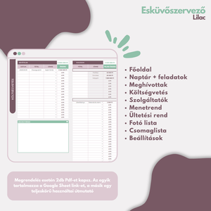 Esküvőszervező Lilac- Google Sheets - Meska.hu
