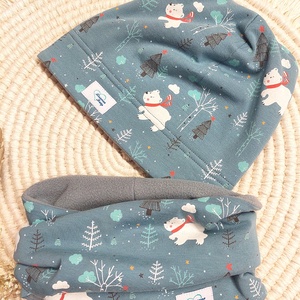 Téli gyerek sapka, sálas maci kék, LuannaBaby  - ruha & divat - sál, sapka, kendő - sapka - Meska.hu