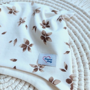 Kötős gyerek sapka csősál szett, barna virágok, LuannaBaby  - ruha & divat - sál, sapka, kendő - sapka & sál szett - Meska.hu