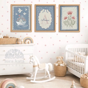 ,,Álmok és szirmok, személyre szóló 3 db-os illusztrációs kollekció, babaköszöntő, keresztelő ajándék, Baba - mama, Babalátogató ajándékcsomag, Fotó, grafika, rajz, illusztráció, MESKA