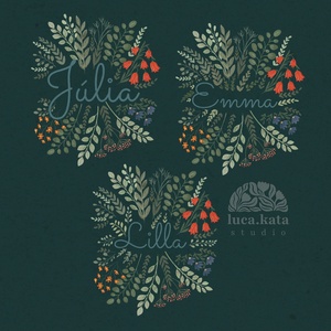 ,,Virágok tánca ( sötét háttér) személyre szóló 3 db-os illusztrációs kollekció, babaköszöntő, keresztelő ajándék - baba - mama - babaszoba dekoráció - babaszoba kép - Meska.hu