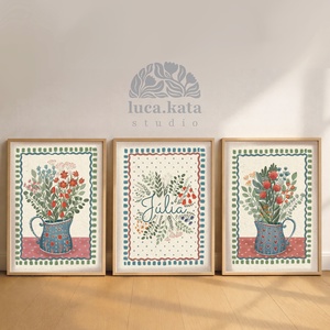 ,,Virágok tánca ( világos háttér) személyre szóló 3 db-os illusztrációs kollekció, babaköszöntő, keresztelő ajándék - baba - mama - babaszoba dekoráció - babaszoba kép - Meska.hu