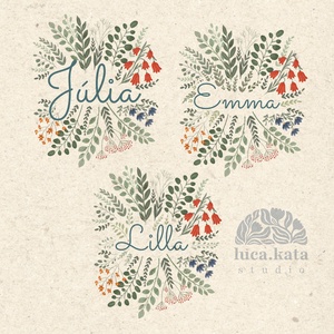 ,,Virágok tánca ( világos háttér) személyre szóló 3 db-os illusztrációs kollekció, babaköszöntő, keresztelő ajándék - baba - mama - babaszoba dekoráció - babaszoba kép - Meska.hu