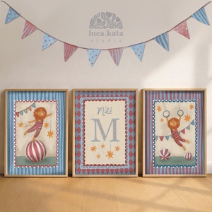 ,,Oroszlánok és csillagok személyre szóló 3 db-os illusztrációs kollekció, babaköszöntő, keresztelő ajándék - baba - mama - babaszoba dekoráció - babaszoba kép - Meska.hu