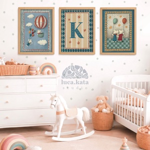 ,,Léggömbök személyre szóló 3 db-os illusztrációs kollekció, babaköszöntő, keresztelő ajándék - baba - mama - babaszoba dekoráció - babaszoba kép - Meska.hu