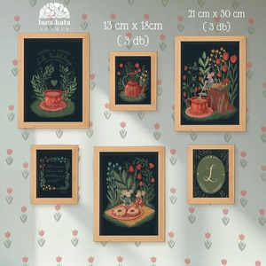 ,,Teadélután személyre szóló 6 db-os illusztrációs kollekció( Sötét háttérrel), babaköszöntő, keresztelő ajándék - baba - mama - babaszoba dekoráció - babaszoba kép - Meska.hu