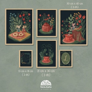 ,,Teadélután személyre szóló 6 db-os illusztrációs kollekció( Sötét háttérrel), babaköszöntő, keresztelő ajándék - Meska.hu