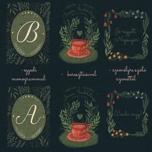 ,,Teadélután személyre szóló 6 db-os illusztrációs kollekció( Sötét háttérrel), babaköszöntő, keresztelő ajándék - baba - mama - babaszoba dekoráció - babaszoba kép - Meska.hu