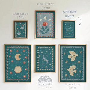 ,,Varázslatos égbolt személyre szóló 6 db-os illusztrációs kollekció, babaköszöntő, keresztelő ajándék - baba - mama - babalátogató ajándékcsomag - Meska.hu