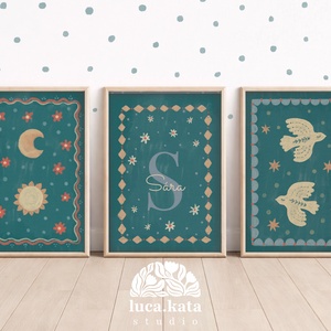 ,,Varázslatos égbolt" személyre szóló 3 db-os illusztrációs kollekció, babaköszöntő, keresztelő ajándék, Baba - mama, Babalátogató ajándékcsomag, Fotó, grafika, rajz, illusztráció, Egyedi illusztrációs kollekció, ami a legelső ötlettől az utolsó tollvonásig kézzel készült, saját ..., MESKA