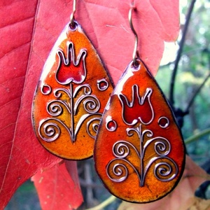 Tulipán tűzzománc fülbevaló - Meska.hu