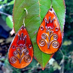 Tulipán tűzzománc fülbevaló -  - Meska.hu