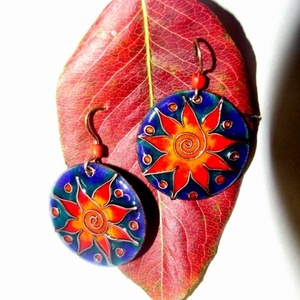 Napvirág tűzzománc fülbevaló - Meska.hu