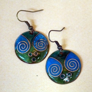 Türkiz-zöld tűzzománc fülbevaló -  - Meska.hu