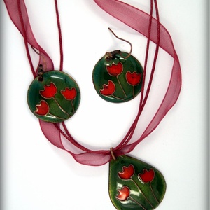 Tulipános rét  tűzzománc fülbevaló - godomeli részére -  - Meska.hu