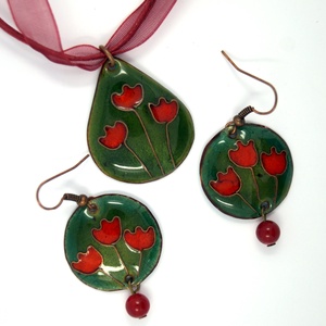 Tulipános rét  tűzzománc fülbevaló - godomeli részére - Meska.hu