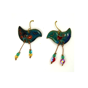 Vidám, felemás :)  Álmodó madárka tűzzománc fülbevaló -  kék - Meska.hu
