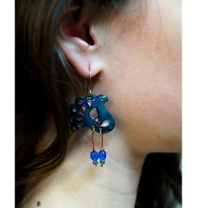 Pávás tűzzománc fülbevaló- türkiz -  - Meska.hu