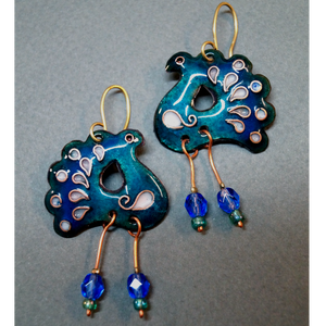 Pávás tűzzománc fülbevaló- türkiz - Meska.hu