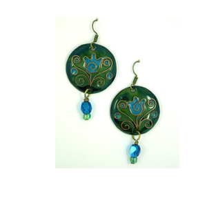 Kék, piros tulipán tűzzománc fülbevaló  - Meska.hu