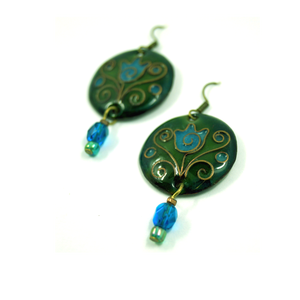 Kék, piros tulipán tűzzománc fülbevaló  -  - Meska.hu