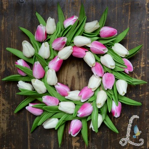 Rózsaszín-fehér tulipán koszorú - Meska.hu
