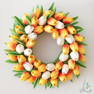 Nagy narancssárga tulipánkoszorú - Meska.hu