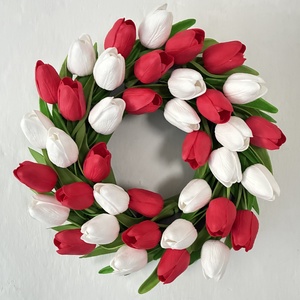 Tulipánkoszorú piros fehér, Otthon & Életmód, Dekoráció, Ajtó- és ablak dekoráció, Ajtódísz & Kopogtató, Virágkötés, MESKA