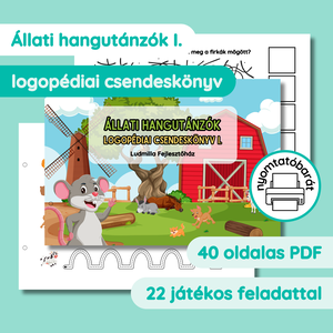 Állati hangutánzók logopédiai csendeskönyv I. (nyomtatóbarát) - Meska.hu