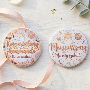 Leánybúcsús kitűző � Menyasszony és Koszorúslány 75 mm-es - Meska.hu
