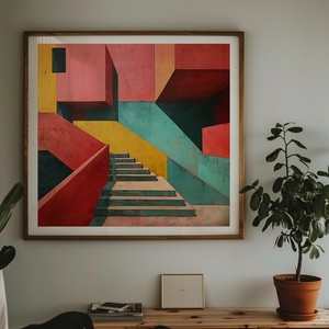 Színes brutalista lépcsősor - digitális festményről készült nyomat - művészet - grafika & illusztráció - művészi nyomat - Meska.hu