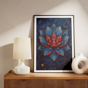Piros-Kék Lótusz Virág Mandala - digitális festményről készült nyomat - művészet - grafika & illusztráció - művészi nyomat - Meska.hu
