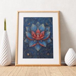 Piros-Kék Lótusz Virág Mandala - digitális festményről készült nyomat - művészet - grafika & illusztráció - művészi nyomat - Meska.hu