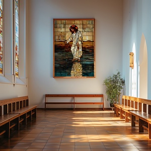 Jézus vizen jár ólomüveg hatású nyomat  - művészet - grafika & illusztráció - művészi nyomat - Meska.hu