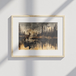 Őz vízben vintage - digitális festményről készült nyomat - művészet - grafika & illusztráció - művészi nyomat - Meska.hu