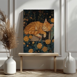 Pihenő macska laptopon art nouveau - digitális festményről készült nyomat - művészet - grafika & illusztráció - művészi nyomat - Meska.hu