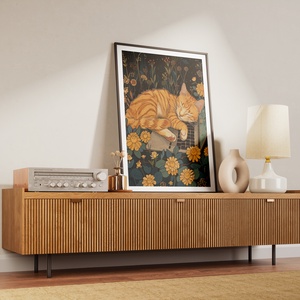 Pihenő macska laptopon art nouveau - digitális festményről készült nyomat - művészet - grafika & illusztráció - művészi nyomat - Meska.hu