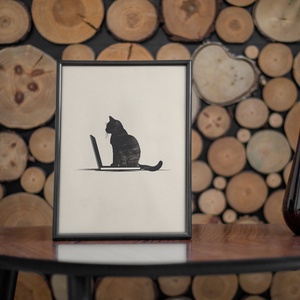Macska laptopon minimalista digitális festményről készült nyomat - művészet - grafika & illusztráció - művészi nyomat - Meska.hu