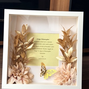 Szülő/nagyszülő köszöntő képkeret - arany színű növénnyel és pillangóval  - esküvő - emlék & ajándék - szülőköszöntő ajándék - Meska.hu