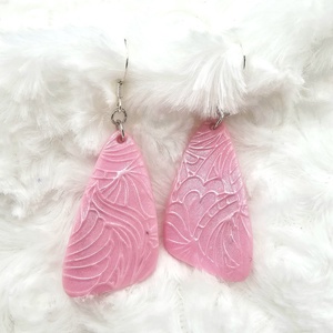 Rózsaszín selyemfénnyel, Ékszer, Fülbevaló, Lógó fülbevaló, Gyurma, Agyagozás, MESKA