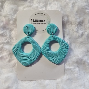 Türkiz selyemfénnyel, Ékszer, Fülbevaló, Lógó fülbevaló, Gyurma, Agyagozás, MESKA